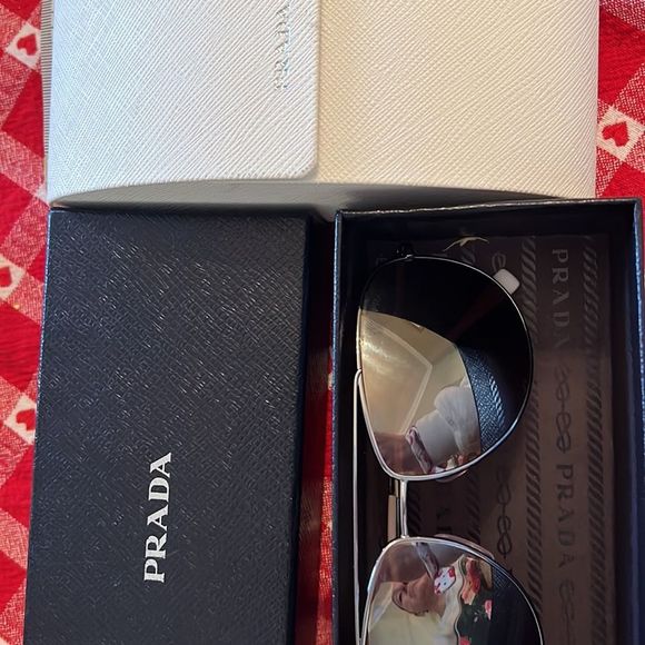 Prada Classic Authentic Silver Reflective Lenses Aviators Box Case main image 8